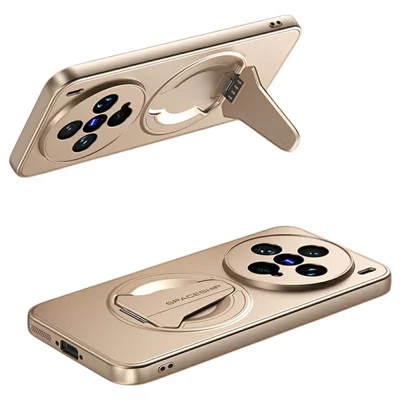 For vivo X200 Pro mini 5G Magnetic Case Hidden Kickstand Skin-Feel Matte PC TPU Phone Back Cover - Desert Gold