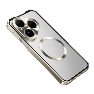 Obudowa na Huawei Pura 80 Kompatybilna z MagSafe Twarda Obudowa PC z Metalową Ramką Matowa Przezroczysta Pokrywa Tylna - Złota
