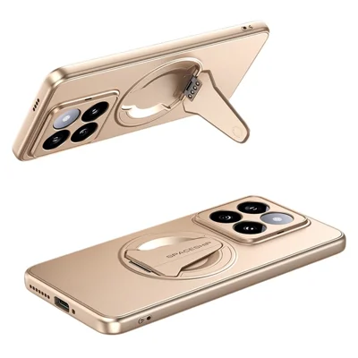 For Xiaomi 14 Pro Magnetic Case Hidden Kickstand Skin-Feel Matte PC TPU Phone Back Cover - Desert Gold