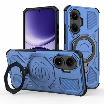Bulk Purchasing For Xiaomi Poco F7 5G  /  Redmi Turbo 4 Pro 5G Magnetic Case Rotating Metal Kickstand PC + TPU Phone Back Cover - Dark Blue