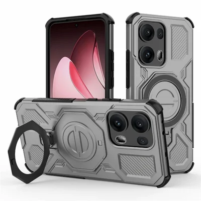 Bulk Purchasing For Oppo Reno13 Pro 5G Magnetic Case Rotating Metal Kickstand PC + TPU Phone Back Cover - Grey
