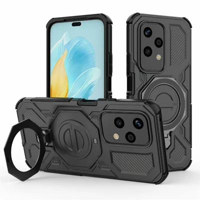 Bulk Purchasing For Honor 200 Lite Magnetic Case Rotating Metal Kickstand PC + TPU Phone Back Cover - Black