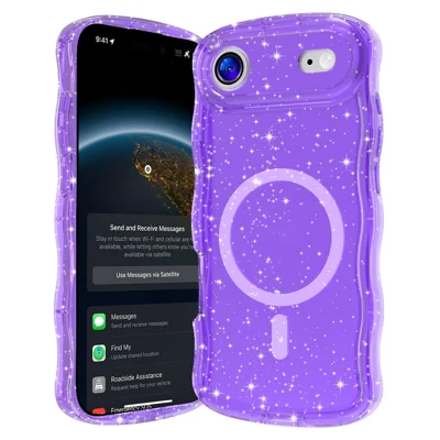 For iPhone Air Magnetic Case Wave Edge Glitter TPU Phone Back Cover - Transparent Purple
