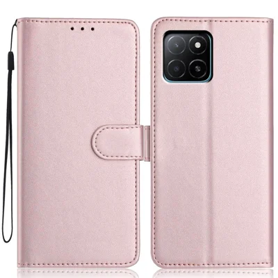 For Honor X5b Wallet Case with Strap / Multiple Card Slots Solid Color Leather Stand Phone Cover - Rose Gold