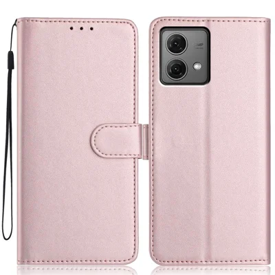Wallet Case For Motorola Moto G84 5G Solid Color Leather Stand Phone Cover with Strap / Multiple Card Slots - Rose Gold