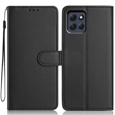 For Motorola Moto G86 Power 5G Wallet Case with Strap / Multiple Card Slots Solid Color Leather Stand Phone Cover - Black