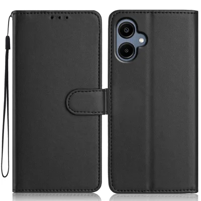 For Samsung Galaxy A08 5G / A08 4G / A07 4G / A06 4G / A06 5G Wallet Case with Strap / Multiple Card Slots Solid Color Leather Stand Phone Cover - Black