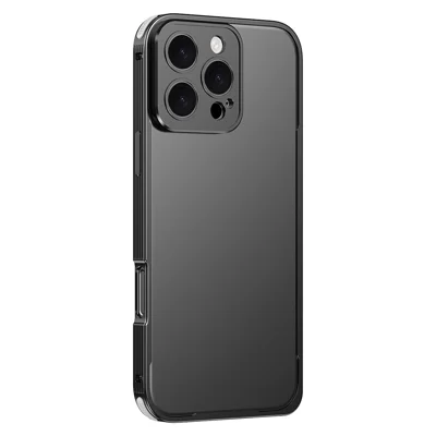 For iPhone 16 Pro Max Bumper Case Heat Dissipation Aluminium Alloy Phone Shell with Buckle / Camera Lid - Black