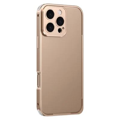 For iPhone 16 Pro Bumper Case Heat Dissipation Aluminium Alloy Phone Shell with Buckle / Camera Lid - Desert Gold