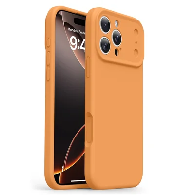 For iPhone 16 Pro Case Soft Touch Liquid Silicone Phone Cover with Camera Touch Control Button - Orange