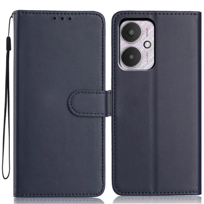 For Xiaomi Redmi 13C 4G / 13C 5G Wallet Case with Strap / Multiple Card Slots Solid Color Leather Stand Phone Cover - Blue