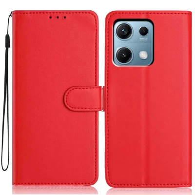 For Xiaomi Redmi Note 14S 4G Wallet Case with Strap / Multiple Card Slots Solid Color Leather Stand Phone Cover - Red