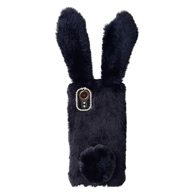 For Samsung Galaxy Xcover7 Case Plush Cute Bunny Winter Fluffy TPU Phone Cover - Black