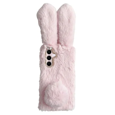 For Samsung Galaxy S25 FE Case Plush Cute Bunny Winter Fluffy TPU Phone Cover - Pink
