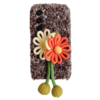 For Samsung Galaxy A18 5G / A18 4G / A17 5G / A17 4G Plush 3D Woven Flower Phone Case Protective Cover - Brown