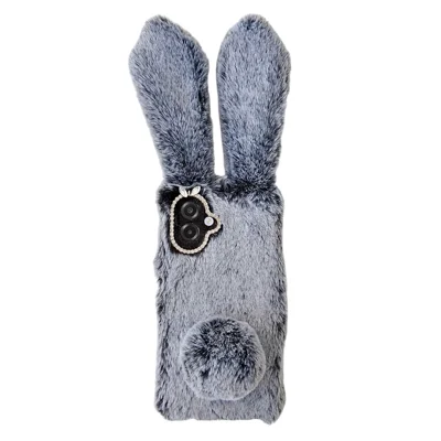 For Samsung Galaxy A08 5G / A08 4G / A07 4G Case Plush Cute Bunny Winter Fluffy TPU Phone Cover - Dark Grey