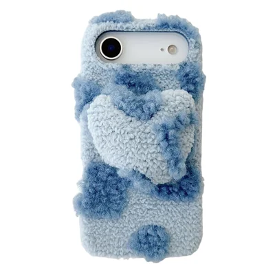 For iPhone Air Case 3D Heart Plush Winter Warm Soft TPU Phone Cover - Blue