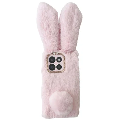 For Motorola Moto G86 5G Case Plush Cute Bunny Winter Fluffy TPU Phone Cover - Pink