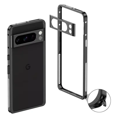 For Google Pixel 8 Pro Bumper Cases Metal Frame Heat Dissipation Cover with Lens Protector - Black