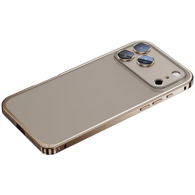 For iPhone 17 Pro Max Metal Clear Case Safety Lock Matte Anti-Fingerprint Back Cover - Gold