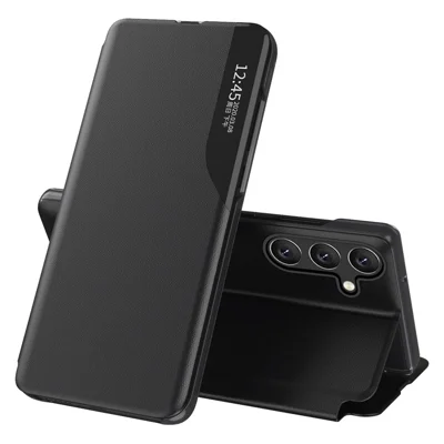 For Samsung Galaxy S25 FE Phone Case Folio Flip PU Leather Stand Cover - Black