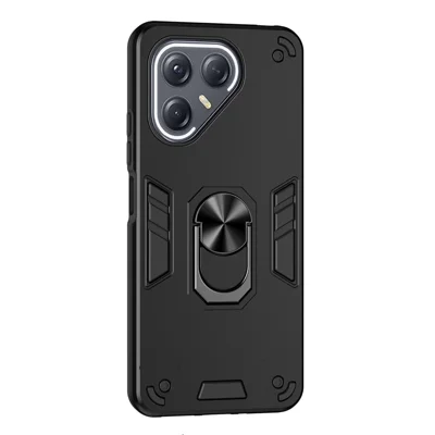 For TECNO Pova 7 Ultra 5G Case PC + TPU Drop Defend Phone Cover with Ring Kickstand - Black
