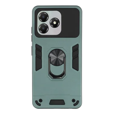Til ZTE Blade A36 Case PC + TPU Drop Beskyttelsesdæksel med Ringstativ - Grøn