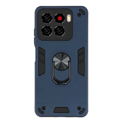 For ZTE Blade A56 Case PC + TPU Drop Defend Phone Cover with Ring Kickstand - Blue