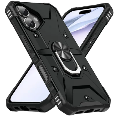 Bulk Purchasing For iPhone 16 Plus Case PC + TPU Anti-Drop Phone Cover with Ring Kickstand - Black