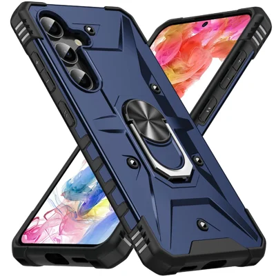 Bulk Purchasing For Samsung Galaxy S25 Case PC + TPU Anti-Drop Phone Cover with Ring Kickstand - Blue
