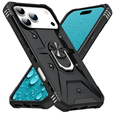 Bulk Purchasing For iPhone 17 Pro Max Case PC + TPU Anti-Drop Phone Cover with Ring Kickstand - Black