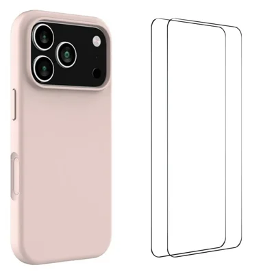 WANLONFENG For iPhone 17 Pro Max Phone Case  GJ Series Liquid Silicone TPU Cover Large Cutouts with 2Pcs Screen Film - Pink