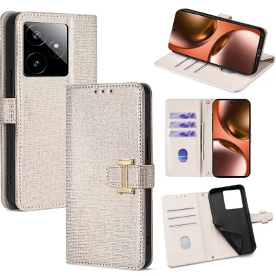 For Realme GT 7 5G Case Metal I-Buckle PU Leather Wallet Phone Cover - White