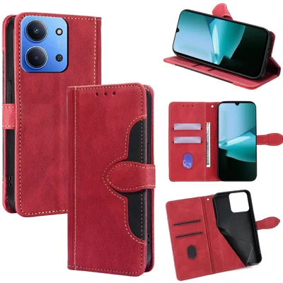 Leather Case for Xiaomi Redmi 15C 4G (EU) (173mm) / 15C 5G (EU) (173mm) / Poco C85 4G (173mm) Wallet Phone Cover with Straw Hat Magnetic Clasp - Red