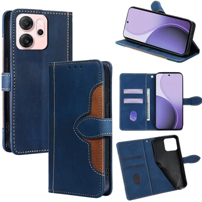 Voor Oppo Reno14 F 5G hoesje Lederen portemonnee telefoonhoes met strohoed magnetische sluiting - Blauw