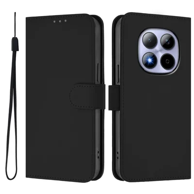 Xiaomi Redmi Note 15 Pro 5G hoesje Effen kleur portemonnee lederen telefoonhoes met draagkoord - Zwart