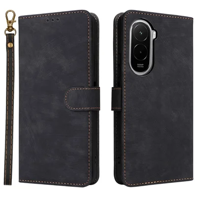 For Xiaomi Poco M7 Plus 5G / Poco M7 4G (169mm) Case Wallet RFID Blocking PU Leather Phone Cover Stand with Strap - Black
