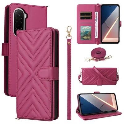 Fodral för Xiaomi Poco M7 Plus 5G / Poco M7 4G (169 mm) med axel- / handledsrem, läder, ställfunktion, plånbok - Rosa
