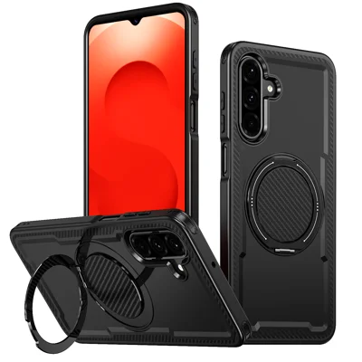 Zwart telefoonhoesje voor Samsung Galaxy A26 5G, compatibel met MagSafe, TPU + PC, met kickstand