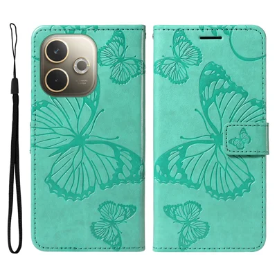For Oppo A5 Energy 5G (China) / Oppo A5 Pro 4G (Global) Wallet Case Floral Butterfly Imprinted Leather Phone Cover Stand -  Green