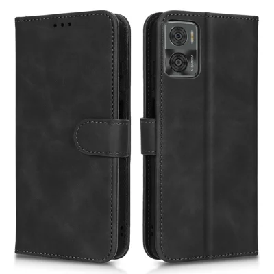 For Motorola Moto E22 4G / E22i 4G Skin-touch Feeling PU Leather Wallet Phone Case Anti-drop Foldable Stand Cover - Black