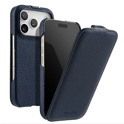 MELKCO Etui na iPhone 17 Pro Max Kompatybilny z MagSafe Pionowe Genuine Cow Leather + Obudowa PC - Niebieski