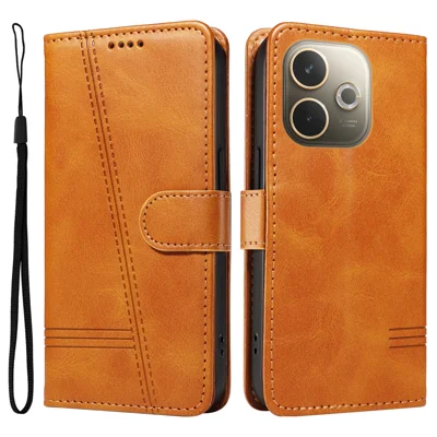 For Oppo A5 Energy 5G (China) / Oppo A5 Pro 4G (Global) Wallet Case T-Shape Lines Leather Phone Cover Stand - Brown