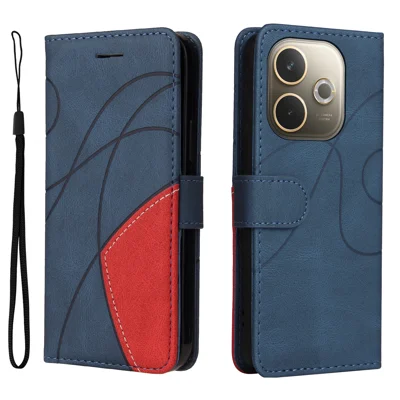 For Oppo A5 Energy 5G (China) / Oppo A5 Pro 4G (Global) Leather Phone Case Stand Wallet with Bi-colour Splicing Design - Blue