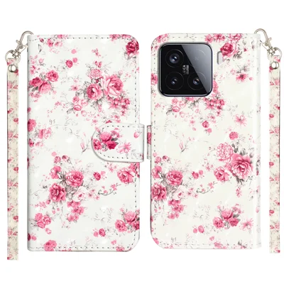 For Xiaomi 15T Pro Wallet Case 3D Pattern Printed Leather Phone Cover with Strap - Roses