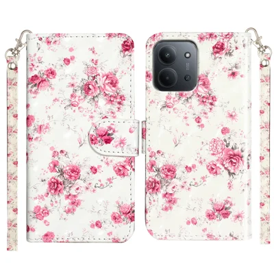 For Xiaomi Redmi 15C 4G (EU) (173mm) / 15C 5G (EU) (173mm) / Poco C85 4G (173mm) Case Pattern Print Leather Phone Cover with Strap - Roses