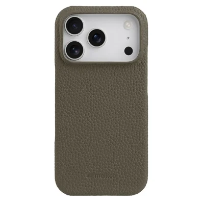 MELKCO For iPhone 17 Pro Max Case Genuine Cow Leather PC Phone Cover Compatible with MagSafe - Grey
