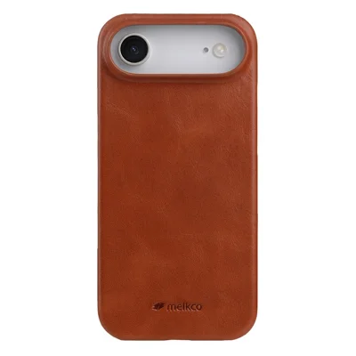 MELKCO For iPhone Air Case Compatible with MagSafe Waxy Genuine Cow Leather PC Phone Back Cover - Brown