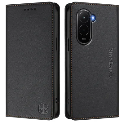 For Xiaomi Poco M7 Plus 5G / M7 4G (169mm) Leather Case RINACASIS RC01 Phone Cover with RFID Blocking Wallet Stand - Black