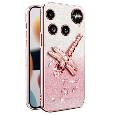 KADEM For Nothing Phone (3) 5G Case Dragonfly Kickstand TPU Flowers Glitter Phone Cover - Pink